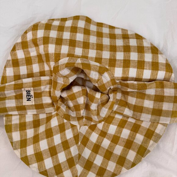 Bien Fifi Olive Gingham Cotton/Linen Tie Sunhat - Picture 3 of 8